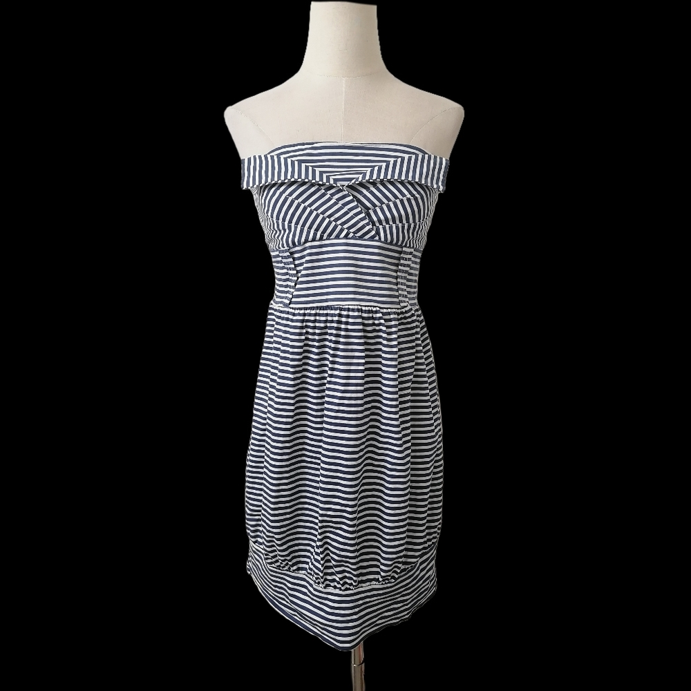 - fits S, blue white stripes thick cotton material  strapless dress - Picture 3 of 6